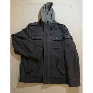 Levi's Wool Blend Jacket Mens Medium Gray Zip Heavy Hooded Coat‎